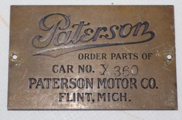 Brass Paterson Motor Co. Serial Data Tag (1 of 2)