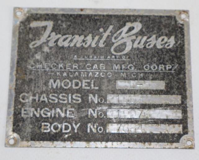 Transit Buses Subsidiary of Checker Cab Mfg. Corp. Serial Data Tag (1 of 2)