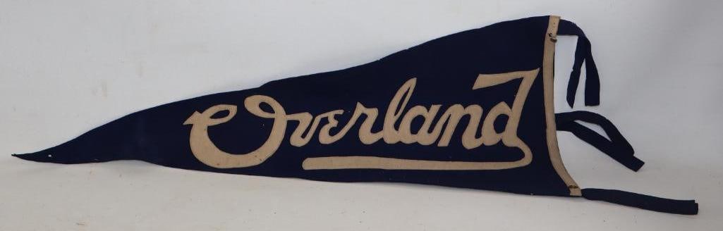 Overland Motor Car Co. Stitched Felt Pennant: 33" x 13.5" missing 2 grommets