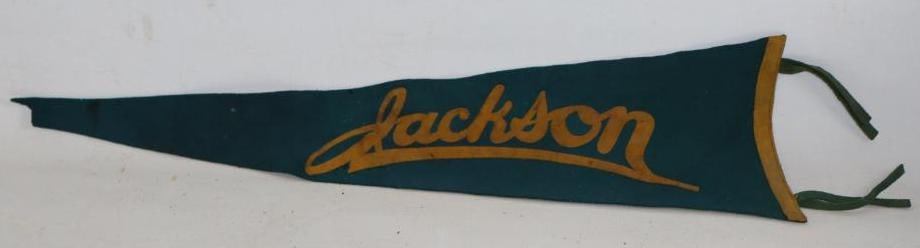 Jackson Motor Car Co. Felt Pennant: 16.25" x 7.5" missing tip & staining