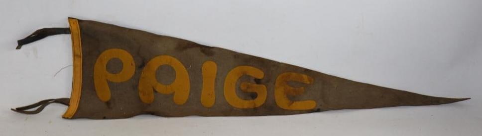 Paige Motor Car Co. Felt Pennant: 29" x 8" has fading & staining & thumb tack holes
