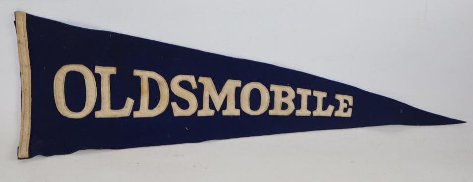 Oldsmobile Motor Car Co. Stitched Felt Pennant: 23" x 8.5" has thumb tack holes