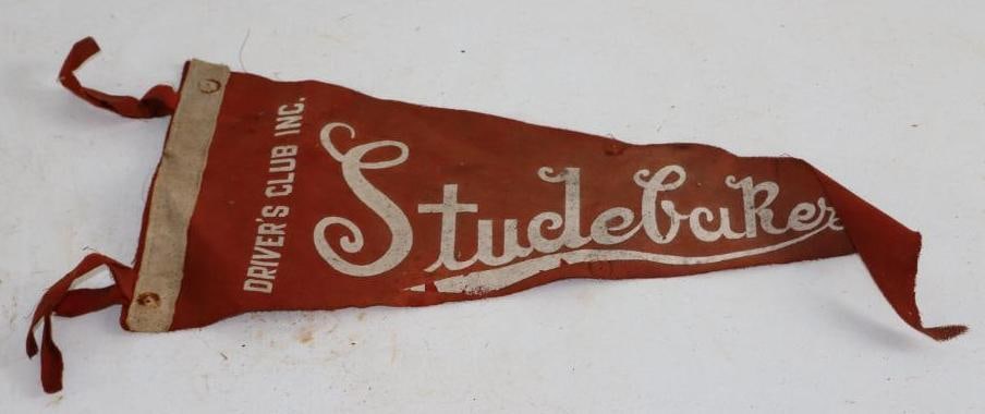 Studebaker Drivers Club Inc. Cloth Pennant: 17" x 6.5 " has thumb tack holes & staining