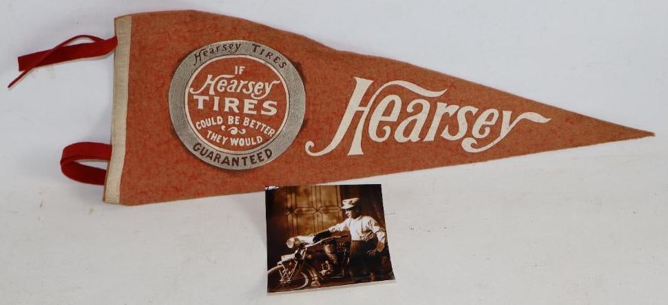 Hearsey Guaranteed Tires "Could Be Better They Would" Felt Pennant: 19.5: x 8" has staining & fading