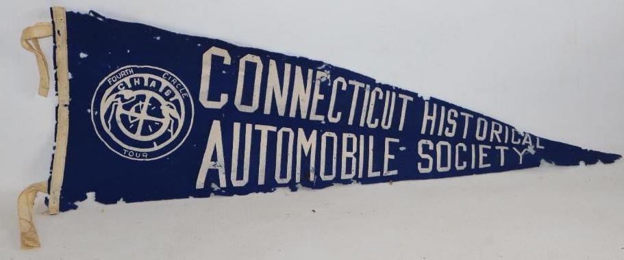 Connecticut Historical Automobile Society Fourth Circle Tour Felt Pennant: 27" x 10" has holes through out