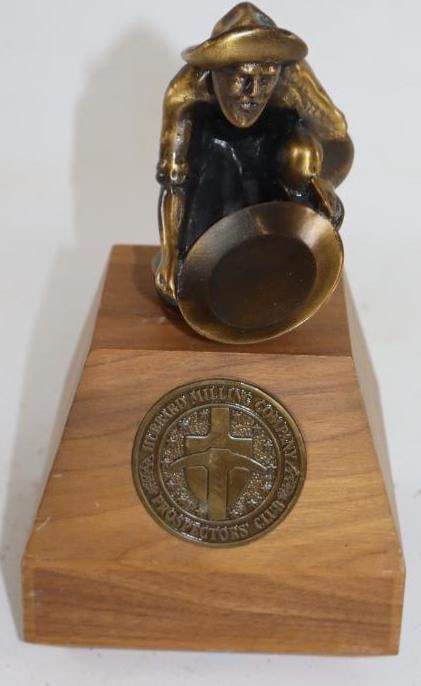 Gold Miner Automobile Radiator Mascot Hood Ornament: 8" x 4" x 4", Mounted to a wood base