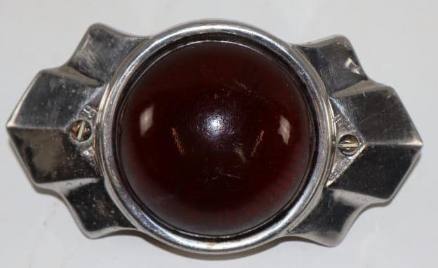 1940's Automobile Truck Ruby Red Art Deco Clearance Light w/ Chrome Bezel: 5" x 3"