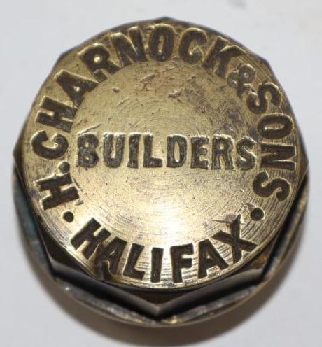 Brass H. Charnock & Sons Carriage Builders Halifax Threaded Automobile Hub Cap: 2.75" diameter