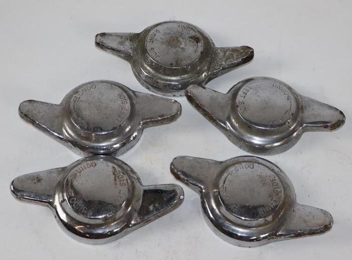 Group of 5 Two Ear Chrome Threaded Hub Caps (1 of 2)