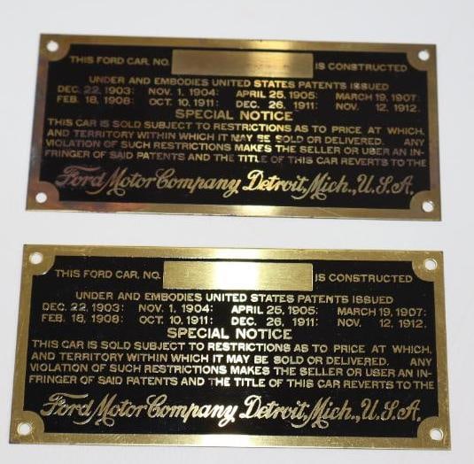 Group of 2 Ford Model T Brass Data Tag Emblems (1 of 7)