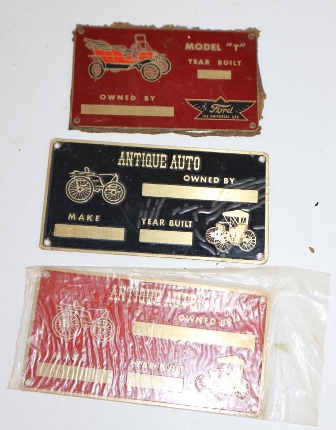 Group of 3 Antique Automobile and Ford Model T Serial Data Tag Emblem (1 of 2)