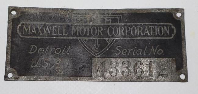 Maxwell Motor Car Co Serial Data Tag Emblem (1 of 2)