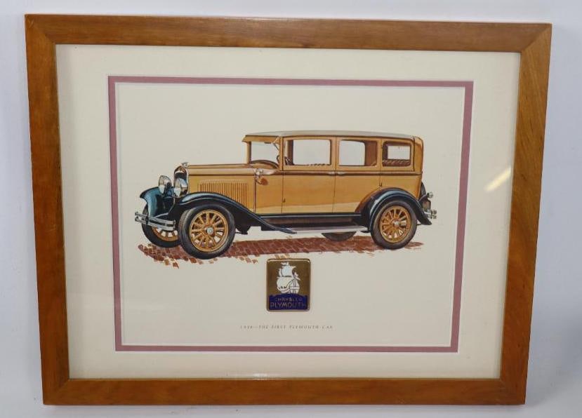 1928 Chrysler Plymouth Cloisonne Emblem Mounted On Matted Framed Picture: 14"x 11" Emblem Has Touchups