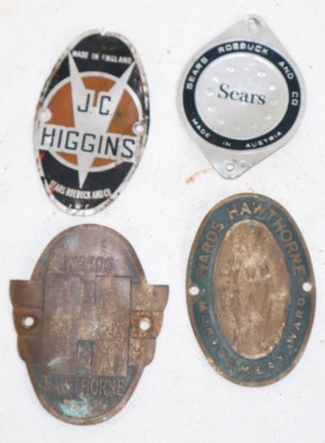 Group of 4 Sears & Wards Bicycle Head Badges (1 of 2)