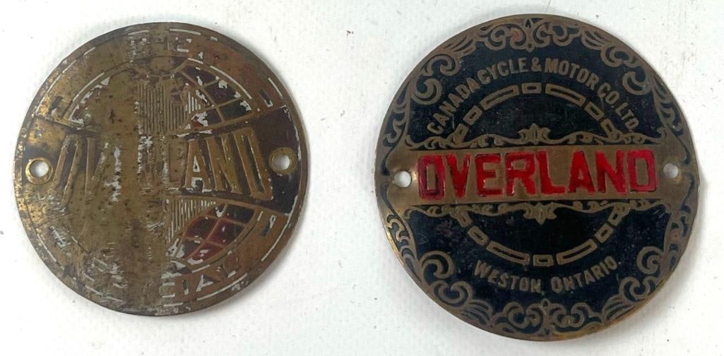 Group of 2 Brass Overland Bicycle Head Badges (1 of 2)