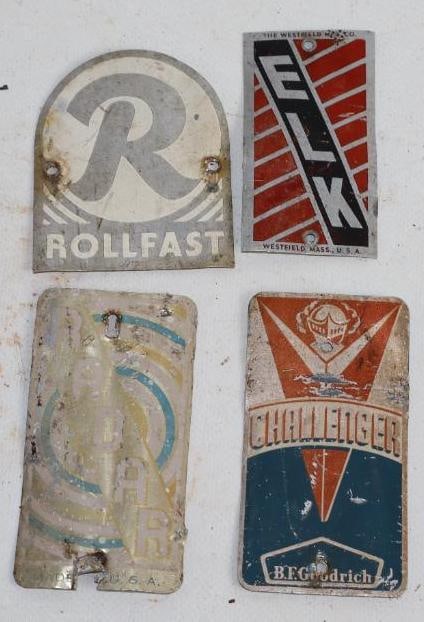 Group of 4 Rollfast, Elk, Radar, Challenger Bicycle Head Badges (1 of 2)