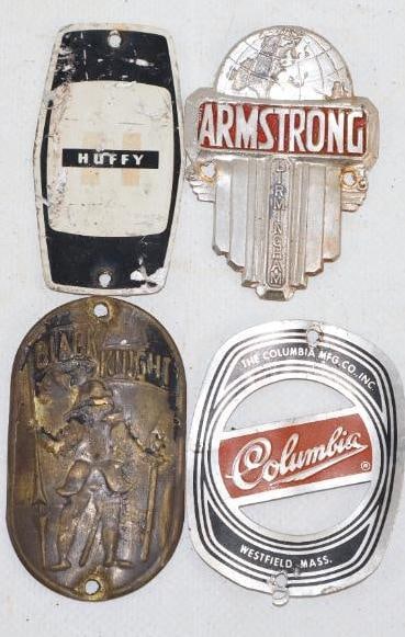 Group of 4 Columbia, Huffy, Black Knight, Armstrong Bicycle Head Badges (1 of 2)
