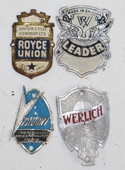 Group of 4 Hercules, Royce Union, Victoria Precision Works, Werlich Bicycle Head Badges (1 of 2)