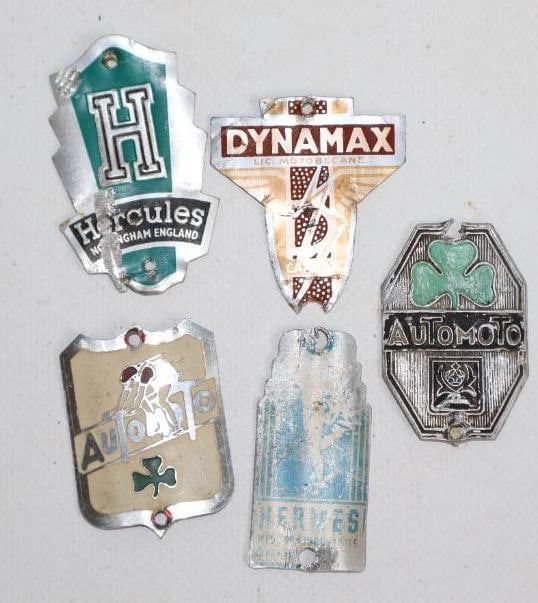 Group of 5 Dynamax, Hercules, Automoto, Hermes Bicycle Head Badges (1 of 2)