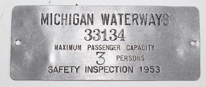 1953 Michigan Waterways Marine Boat License Plate Tag: 5" x 2"