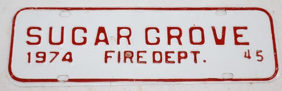1974 Sugar Grove Fire Department License Plate Extension: 12" x 3.5"