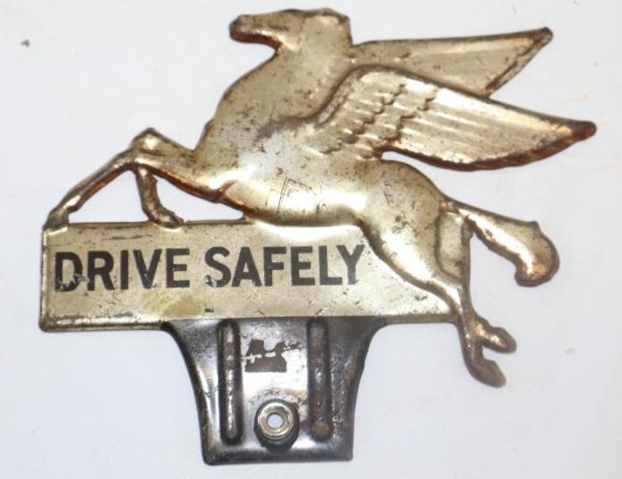 Mobil Pegasus Drive Safely Advertising License Plate Toppers: 6.5" x 5.25"