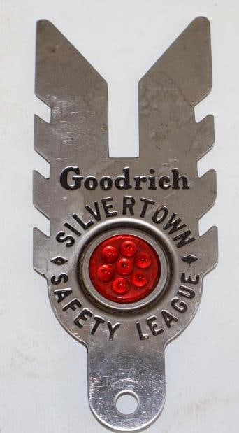 Goodrich Silver Town Safety League Advertising License Plate Toppers w/ Reflector: 2.25" x 5.5"