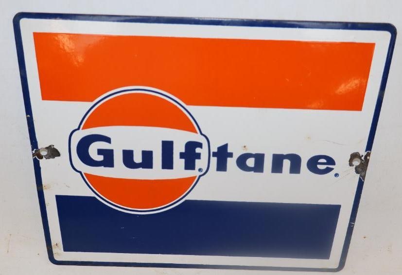 Gulftane Porcelain Adverting Gas Pump Plate: 11.25" x 8.5"