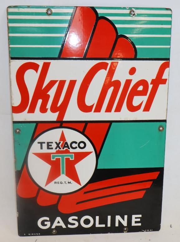 Texaco Sky Chief Gasoline Porcelain Advertising  Pump Plate (1 of 5)