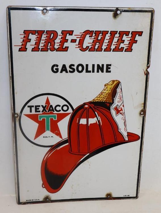 Texaco Sky Chief Gasoline Porcelain Advertising Pump Plate: 12" 18" Dated 3/6/46