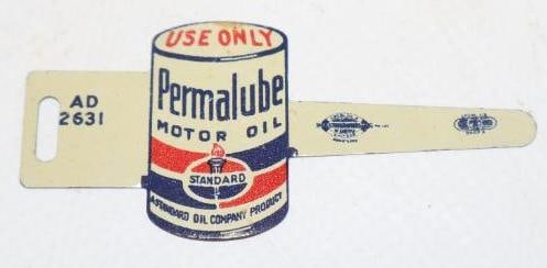NOS Standard Permalube  Motor Oil Metal Oil Change Reminder Tag (1 of 2)
