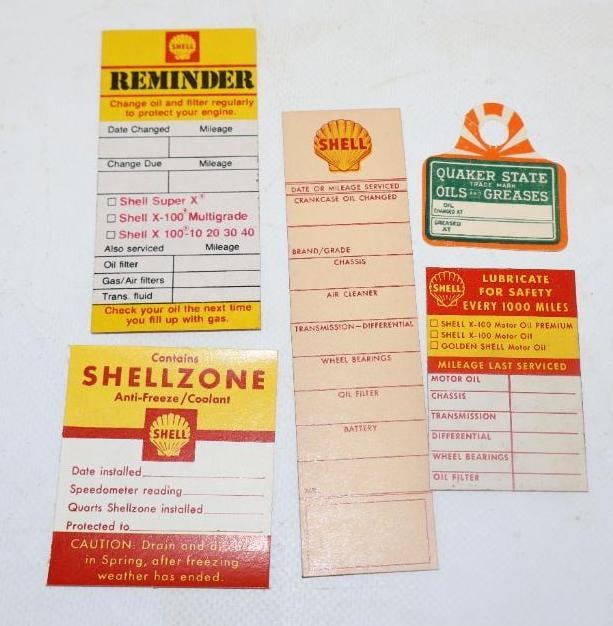 Group of 5 NOS Shell and Quaker State Oil Change Reminder Tags (1 of 2)