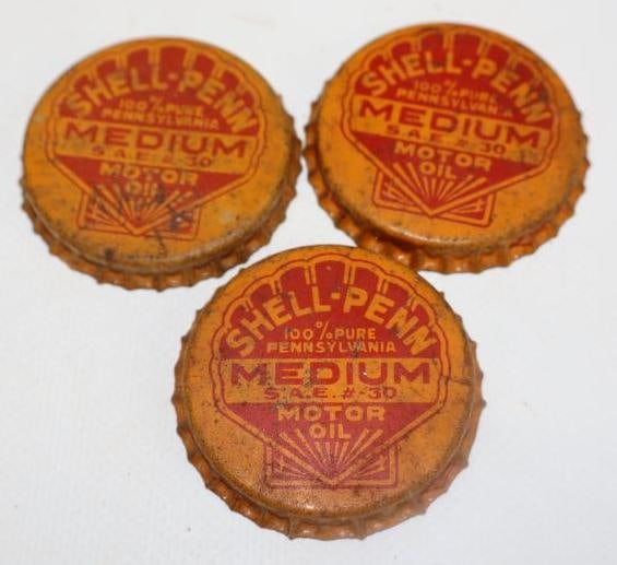 Group of 3 Shell- Penn 1 Qt Oil Bottle Lids (1 of 2)