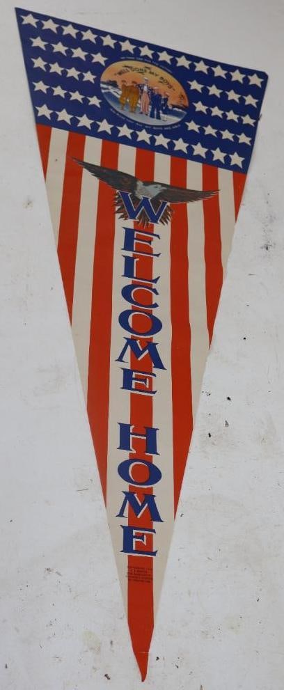 1945 "Well Done My Boys, Welcome Home" Paper Pennant Display Sign: 34" x 15"