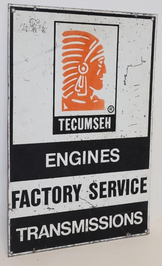 Double Sided Hanging Tecumseh Engines Factory Service Transmissions Metal Sign: 16" x 24"
