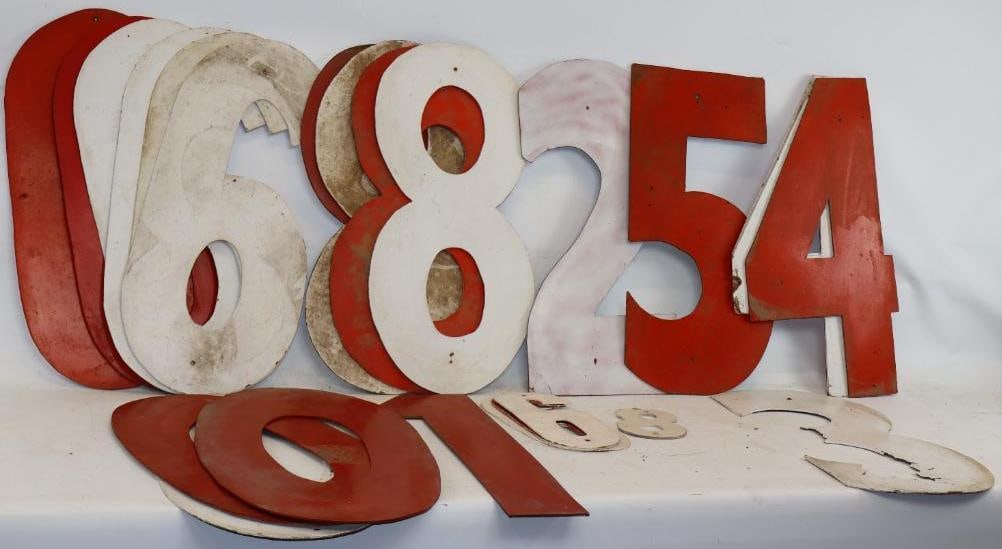 Group of 24 Masonite Gas Station Advertising Numbers: 28.5 x 12.5" largest