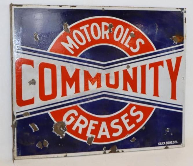 Single Sided Community Motor Oils Greases Porcelain Flange Sign (1 of 4)
