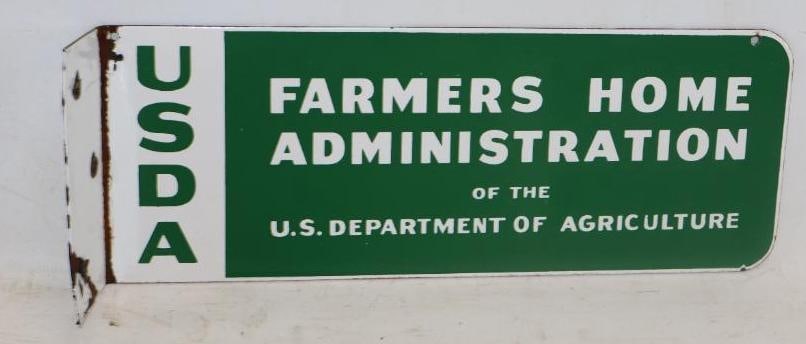 Double Sided Porcelain US DA  Farmers Home Administration Department of Agriculture Flanged Sign (1 of 2)