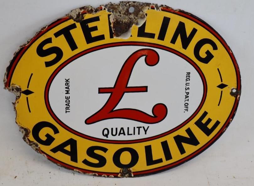 Sterling Quality Gasoline Porcelain Advertising Gas Pump Plate (1 of 2)