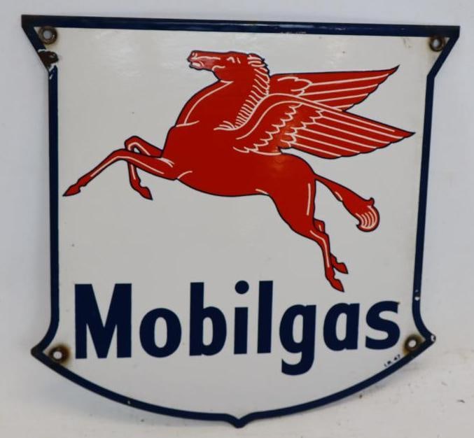 Mobilgas Porcelain Advertising Gas Pump Plate: 12.25" x 12", marked I.R. 47