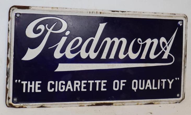 Piedmont "The Cigarette of Quality" Porcelain Single Sided Sign: 18" x9.75"