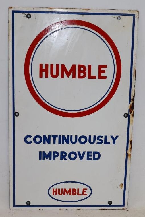 Humble Continuously Improved Porcelain Gasoline Pump Plate: 11" x 18"