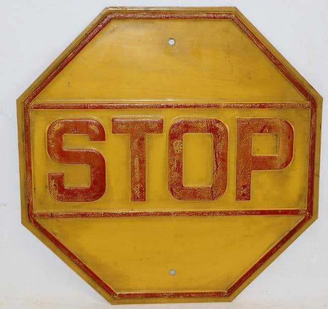 Embossed Yellow Stamped Steel Stop Sign (1 of 4)