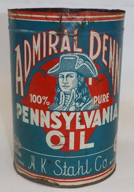 Admiral Penn 100 Percent Pure Pennsylvania Graphic 5 qt Advertising Oil Can (1 of 3)