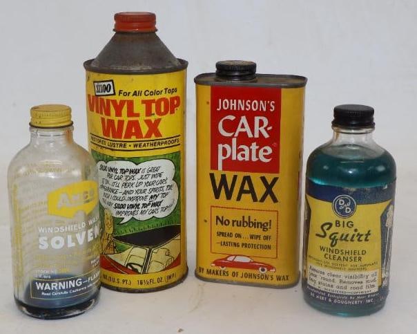 Group of 4 Johnsons, Anco , Big Squirt and Vinyl Wax Automotive Advertising Containers (1 of 2)