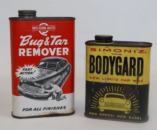 Group of 2 Simoniz and Western Auto Car Graphic Advertising Tins: 1pt Largest