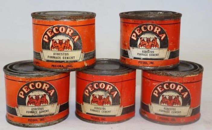 Group of 5 Pecora Asbestos Furnace Cement Advertising Cans (1 of 3)