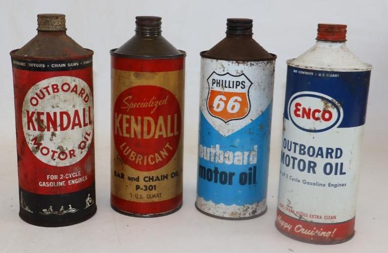 Group of 4 Kendall, Phillips 66, Enco Outboard Cone Top Cans (1 of 2)