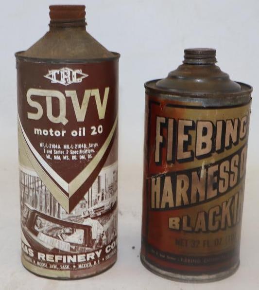 Group of 2 Fiebing's Harness Oil and Texas Refinery Motor Oil Cone Top Cans (1 of 2)