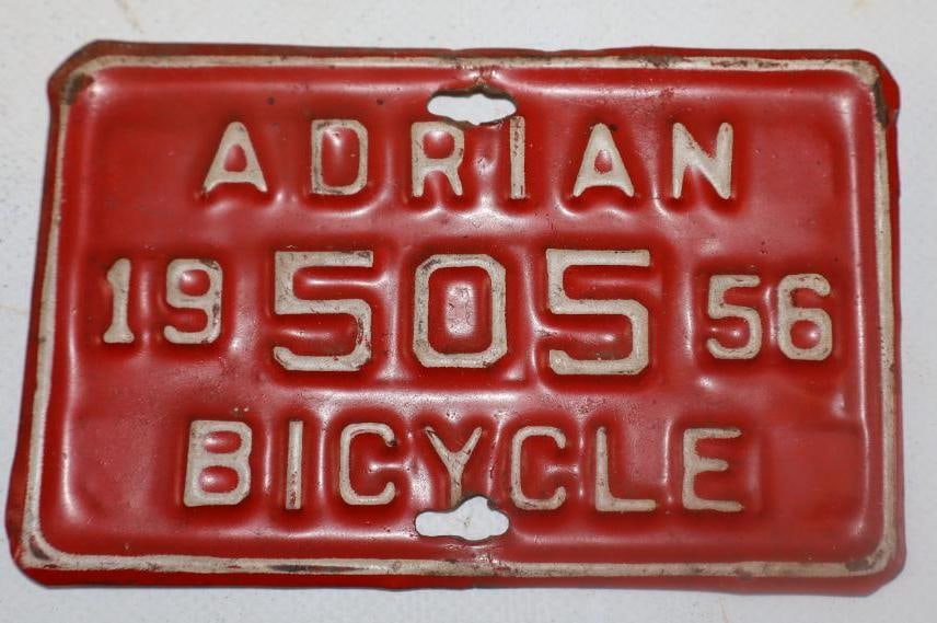1956 Adrian Sample Michigan Bicycle License Plate (1 of 2)